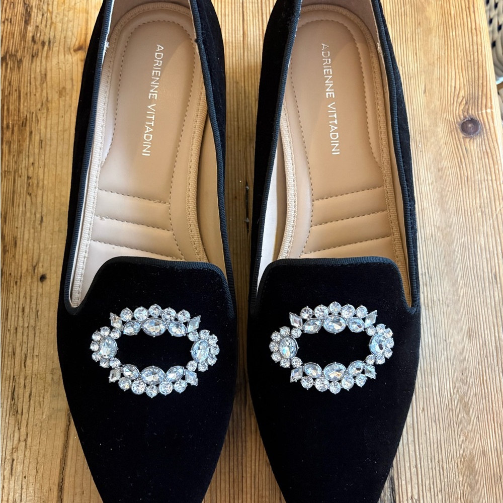 Adrienne Vittadini Black Loafers with Crystal Accent - Picture 2 of 5